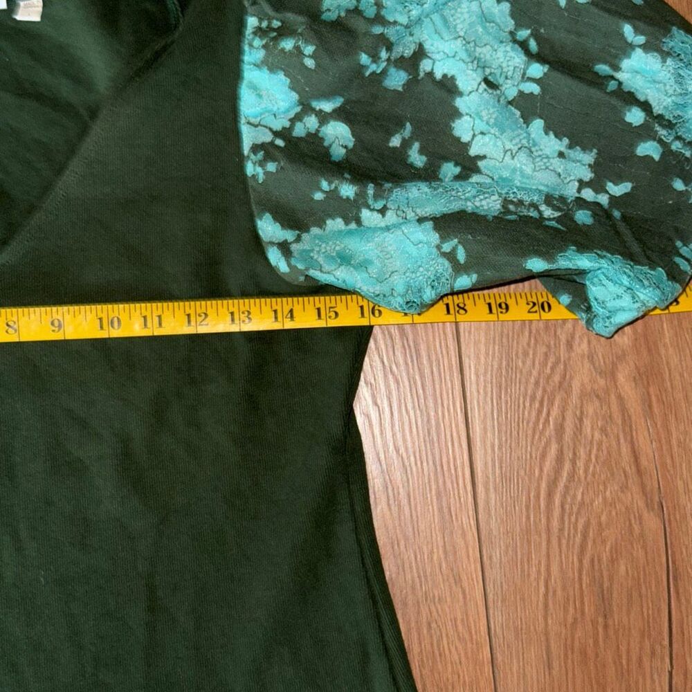 NWOT Anthropologie Dolan Womens V-neck Lace Puff Sleeve Top Holly Green Large - Picture 12 of 15